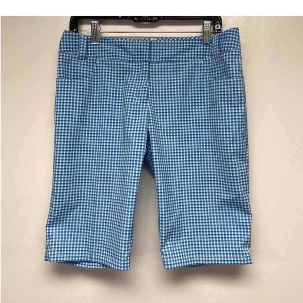 adidas Blue and White Gingham Golf Bermuda Shorts